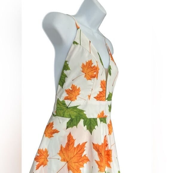 ORIANA RIVERA Tree Leaves Printed Maxi Dress in Fall Ruffles Size L. - Picture 2 of 8